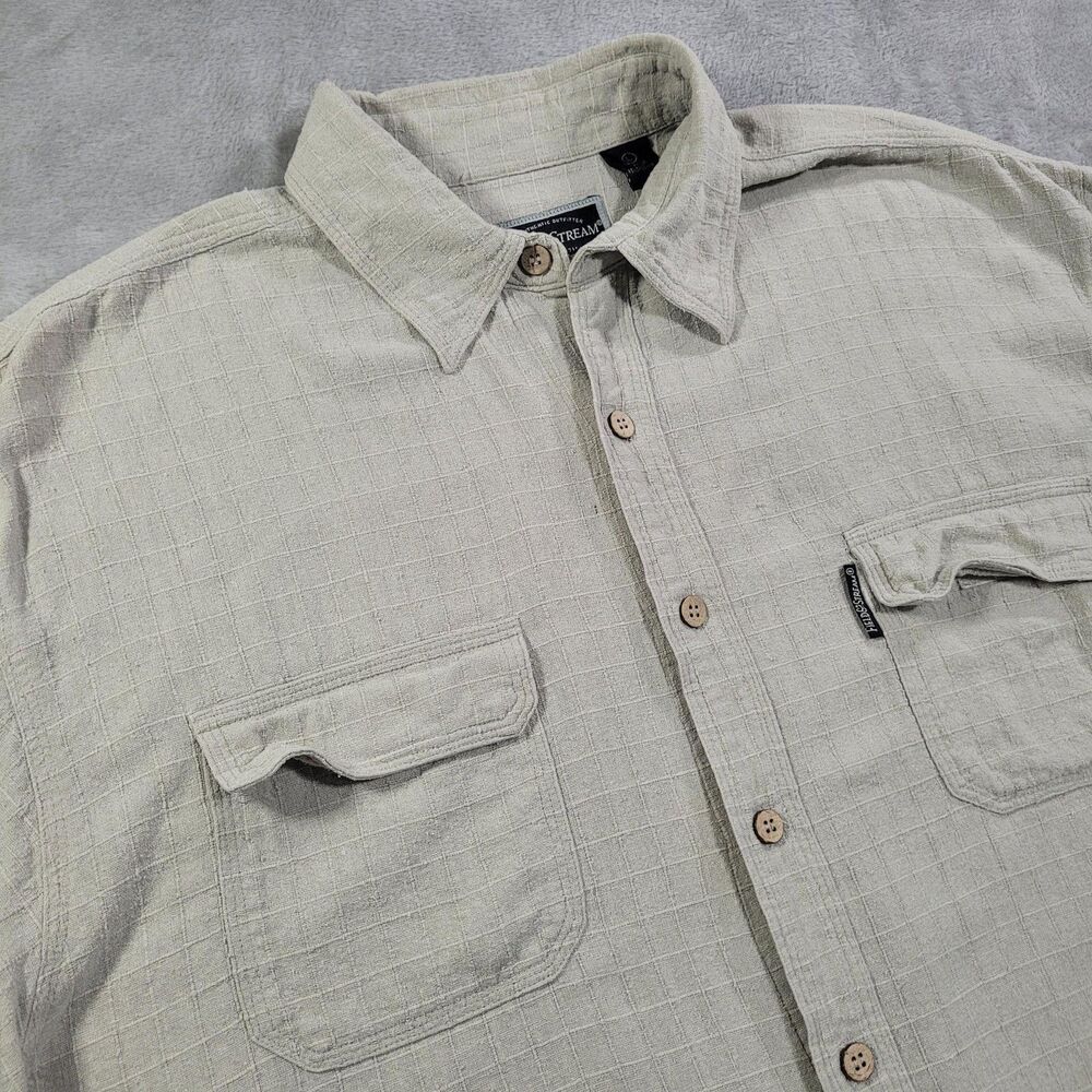 Field & Stream Shirt Mens Large Beige Short Sleeve Button Up Silk Relaxed Fit